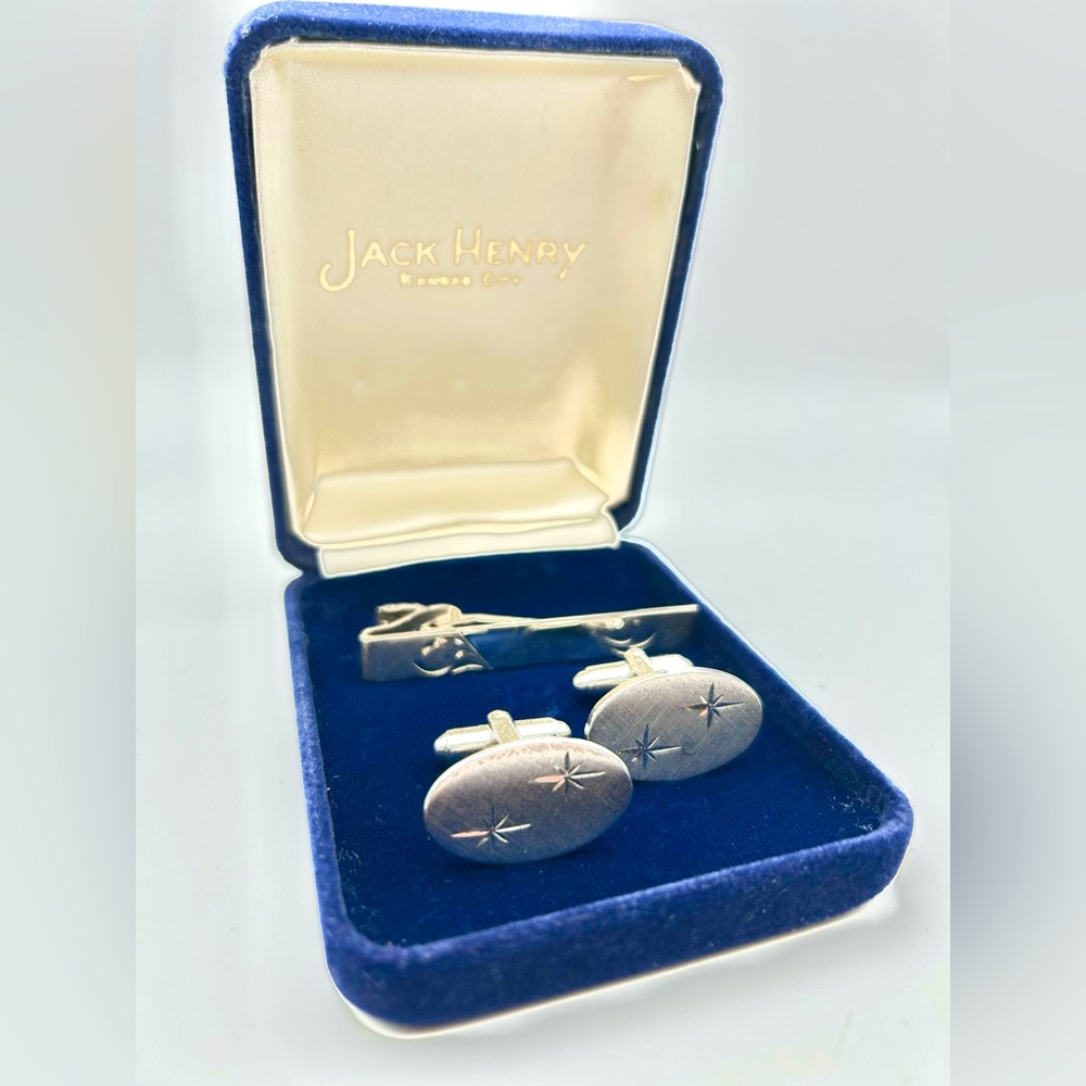 Vintage New in original velvet box Jack Henry silver starburst cufflinks set